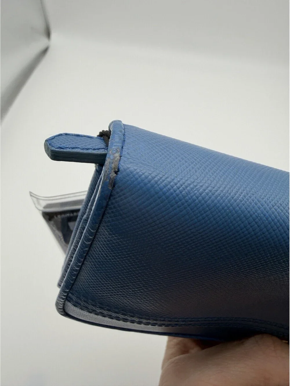 Authentic PRADA Blue Saffiano Leather Women Long Wallet Bow COA